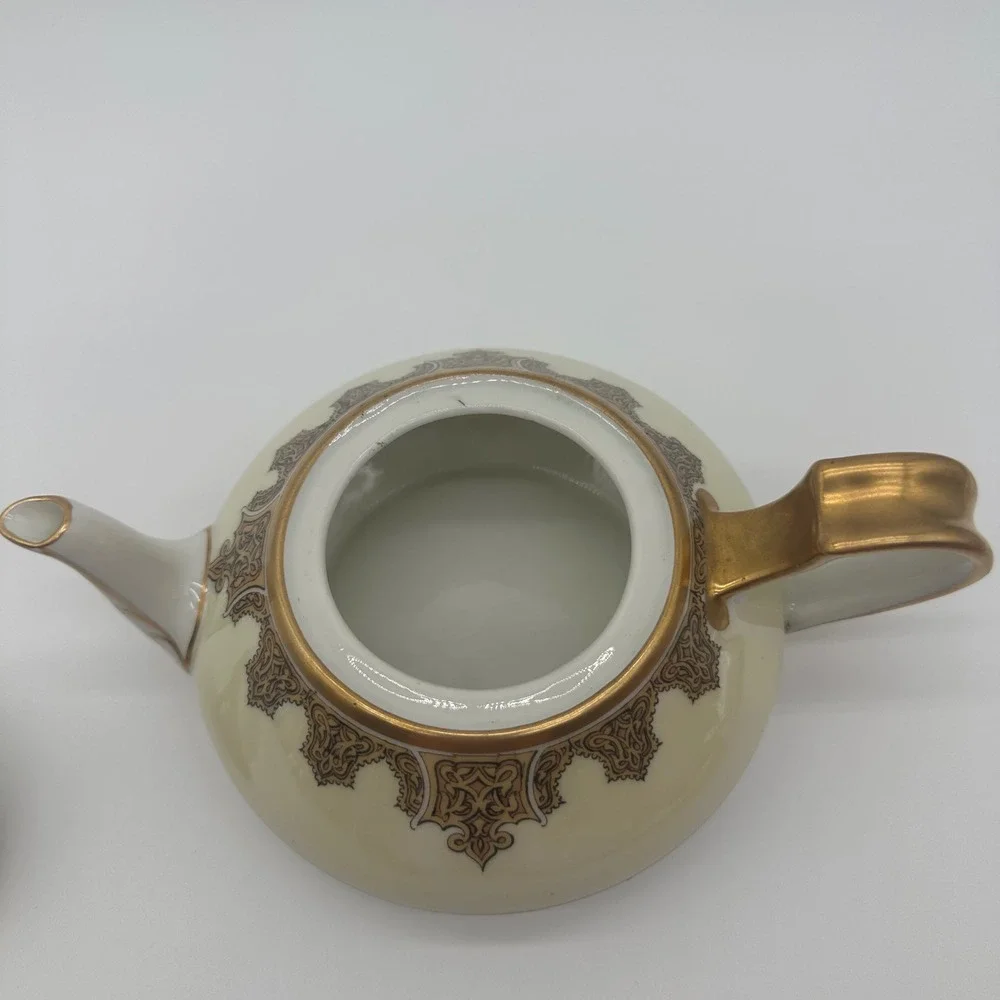 Haviland Limoges France Antique Porcelain Teapot Gold Scroll Cream